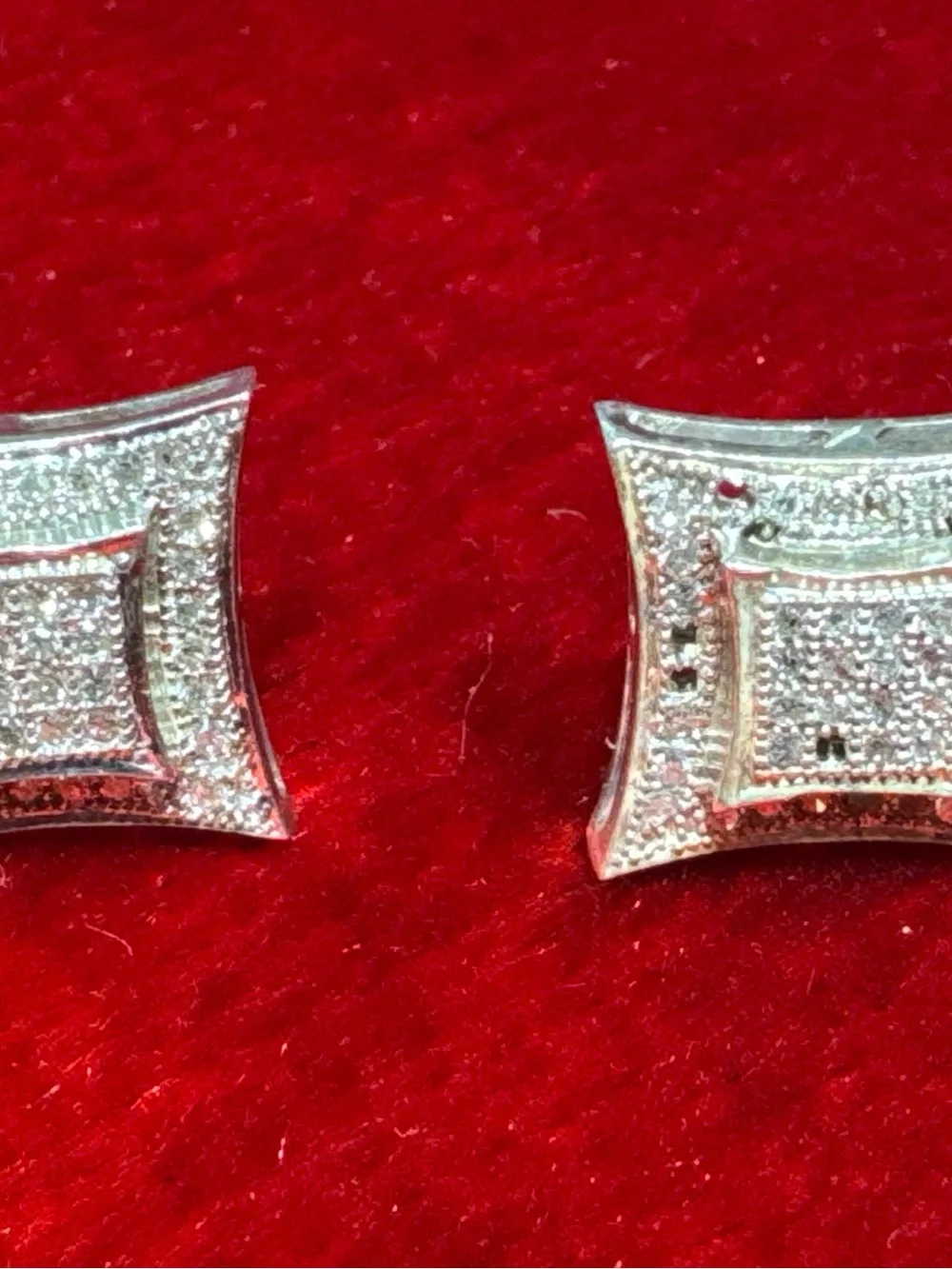 925 Sterling Silver Diamond Stud Earrings 0.25 CT Pave 2.6g Square Cluster